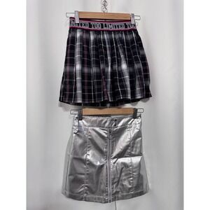 Limited Too Girls Plaid Pleated Skort and Metallic Silver Skirt Set Size 12/14